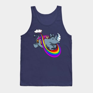 Sleeping Sloth Riding Rhino Fantasy Rainbow Cartoon Tank Top